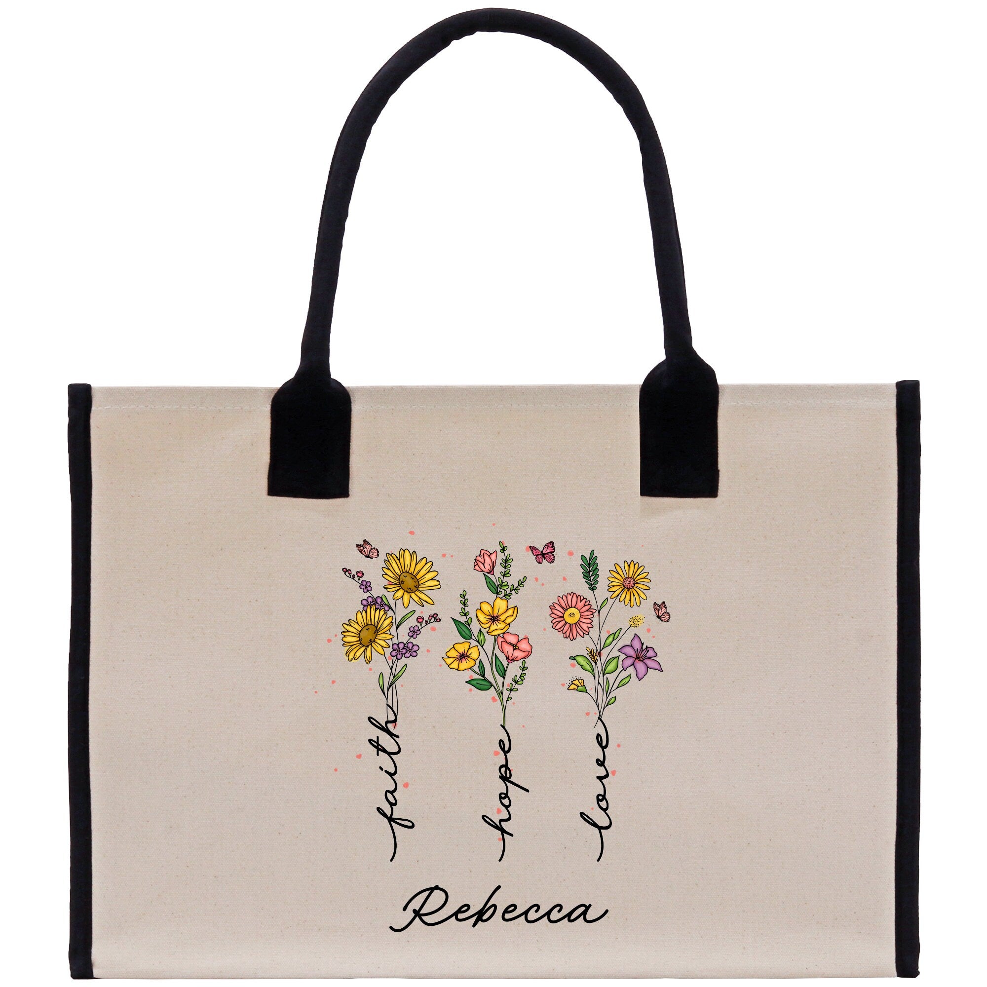 a white bag with flowers on it