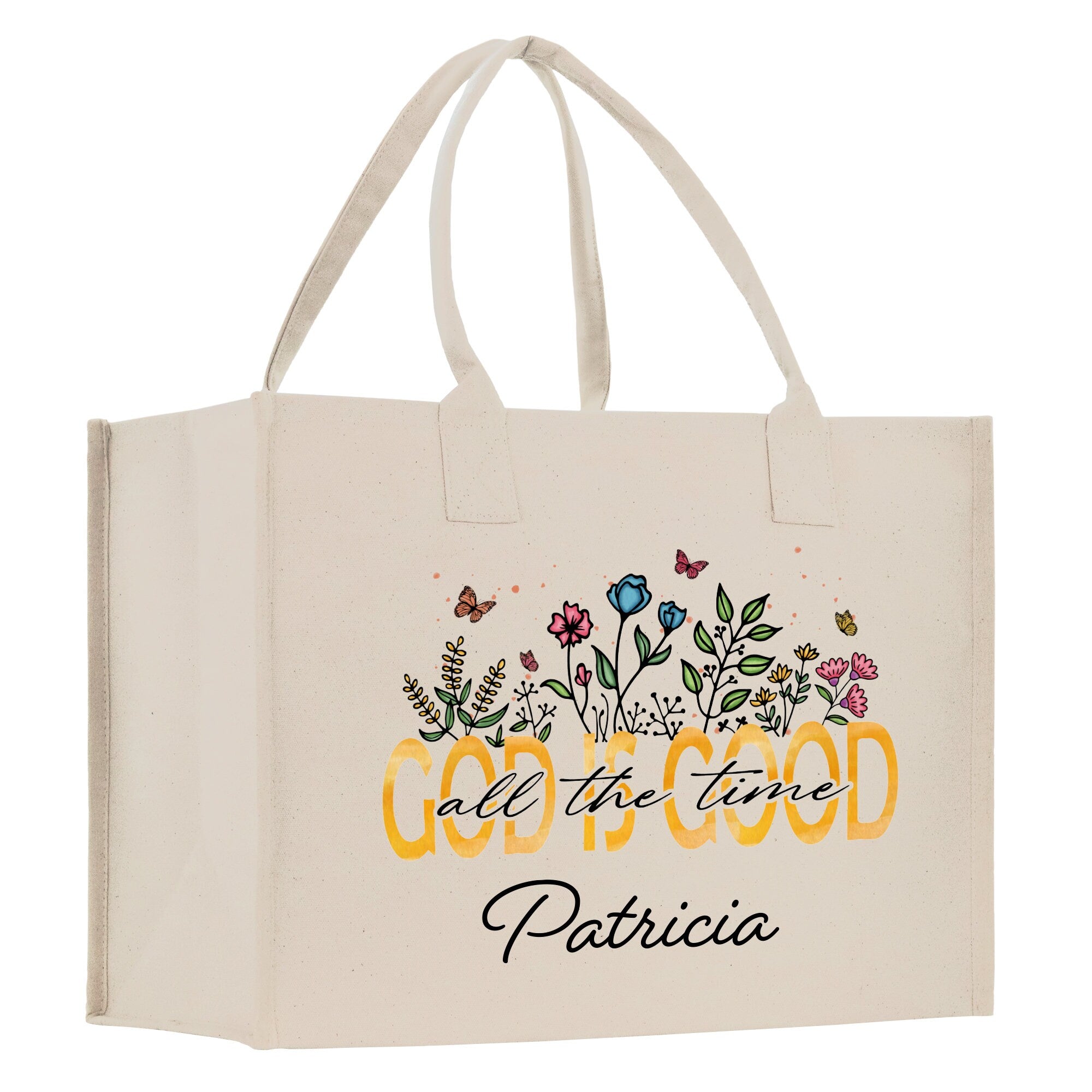 a white shopping bag with the words god is good printed on it