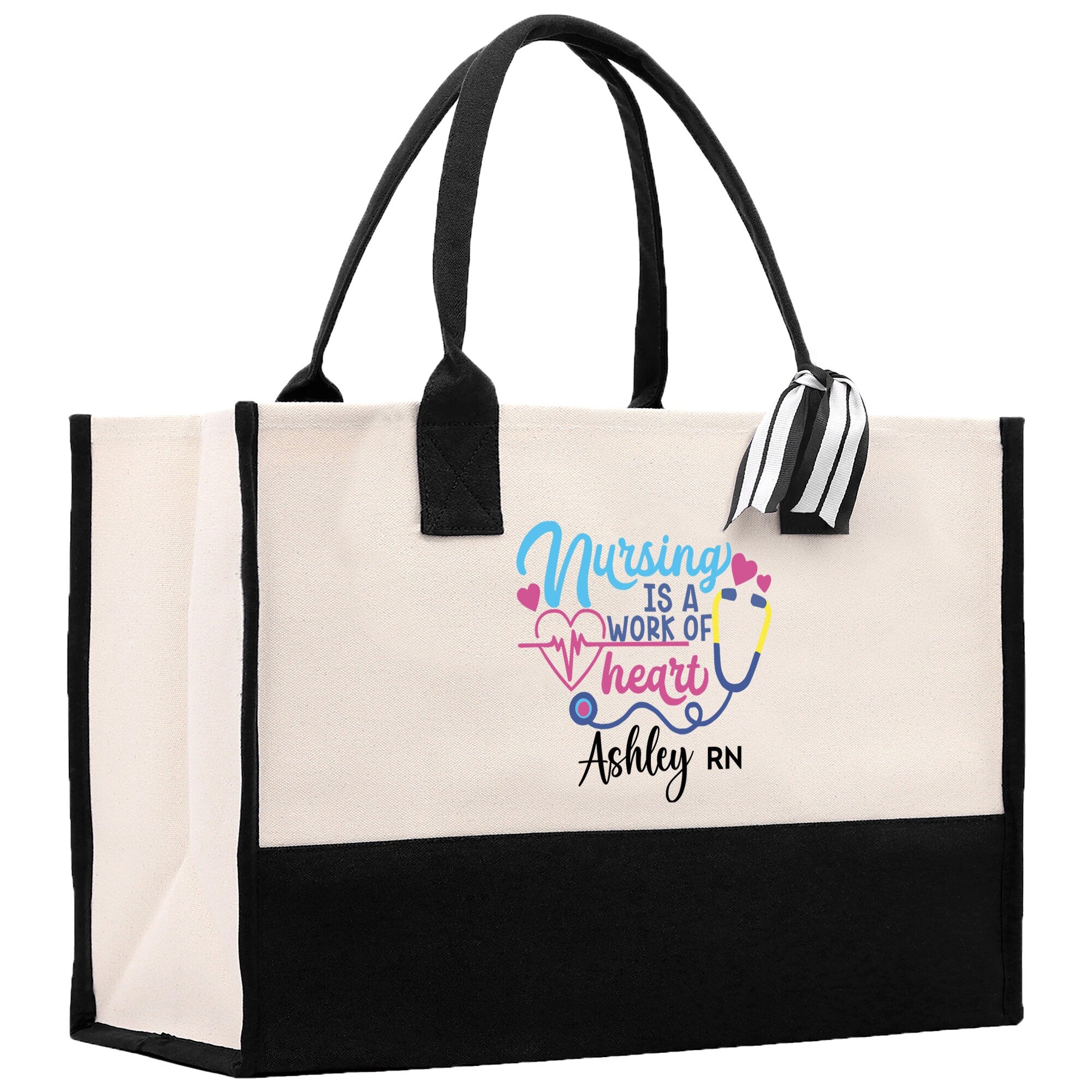 a white and black bag with a nurse&#39;s name on it
