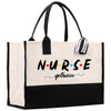 a white and black bag with a nurse on it