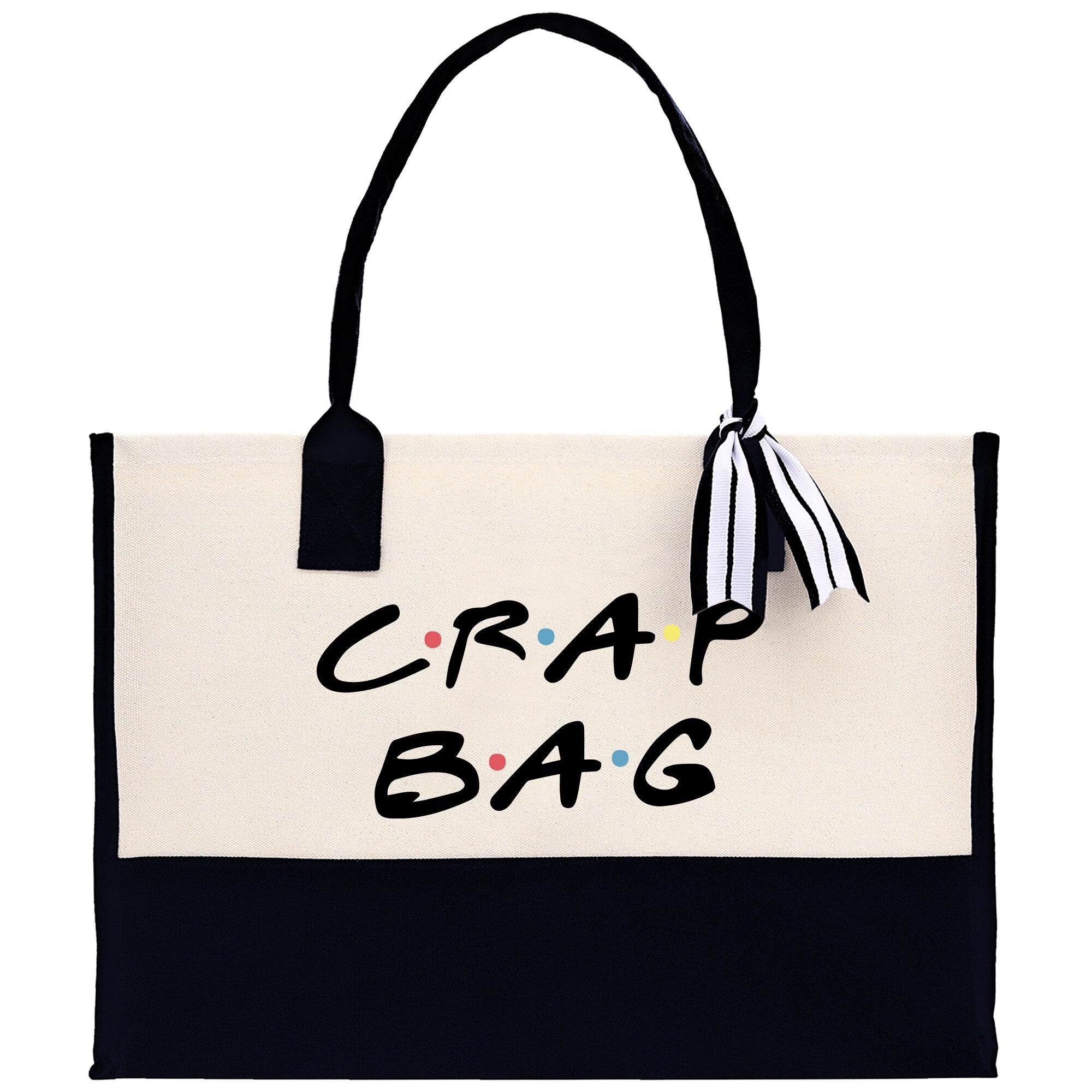 a black and white bag with the word crap bag on it