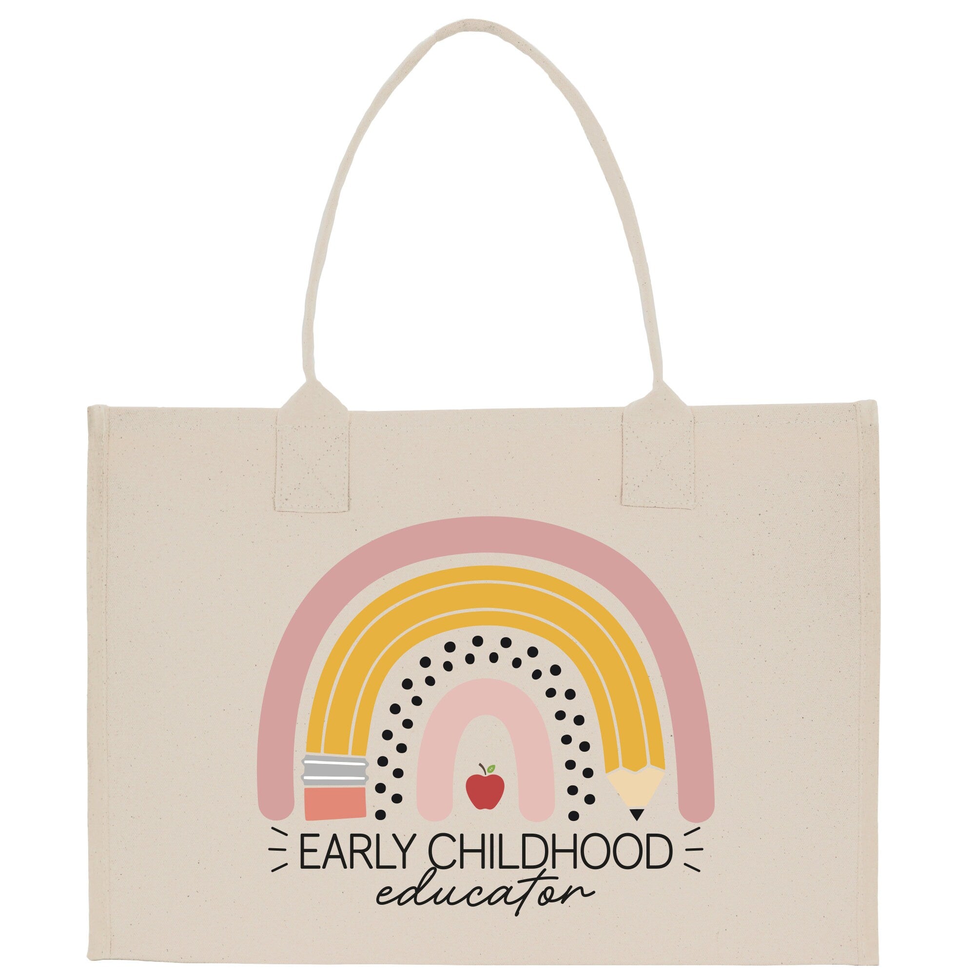 a white bag with a rainbow and the words early childhood education on it