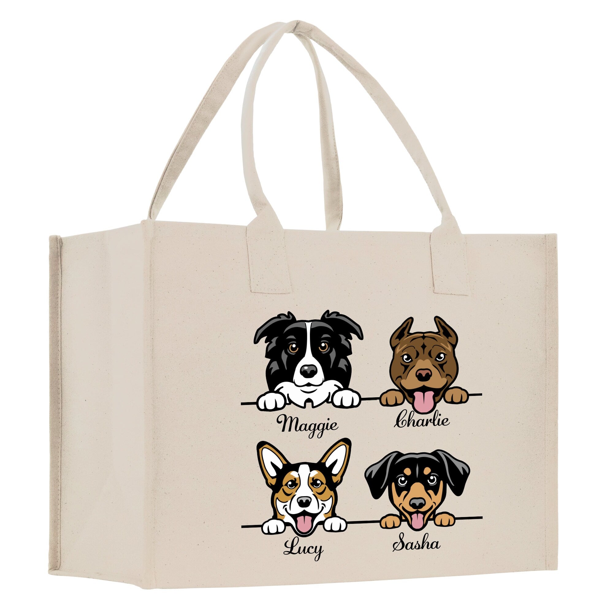 a white bag with four dogs on it