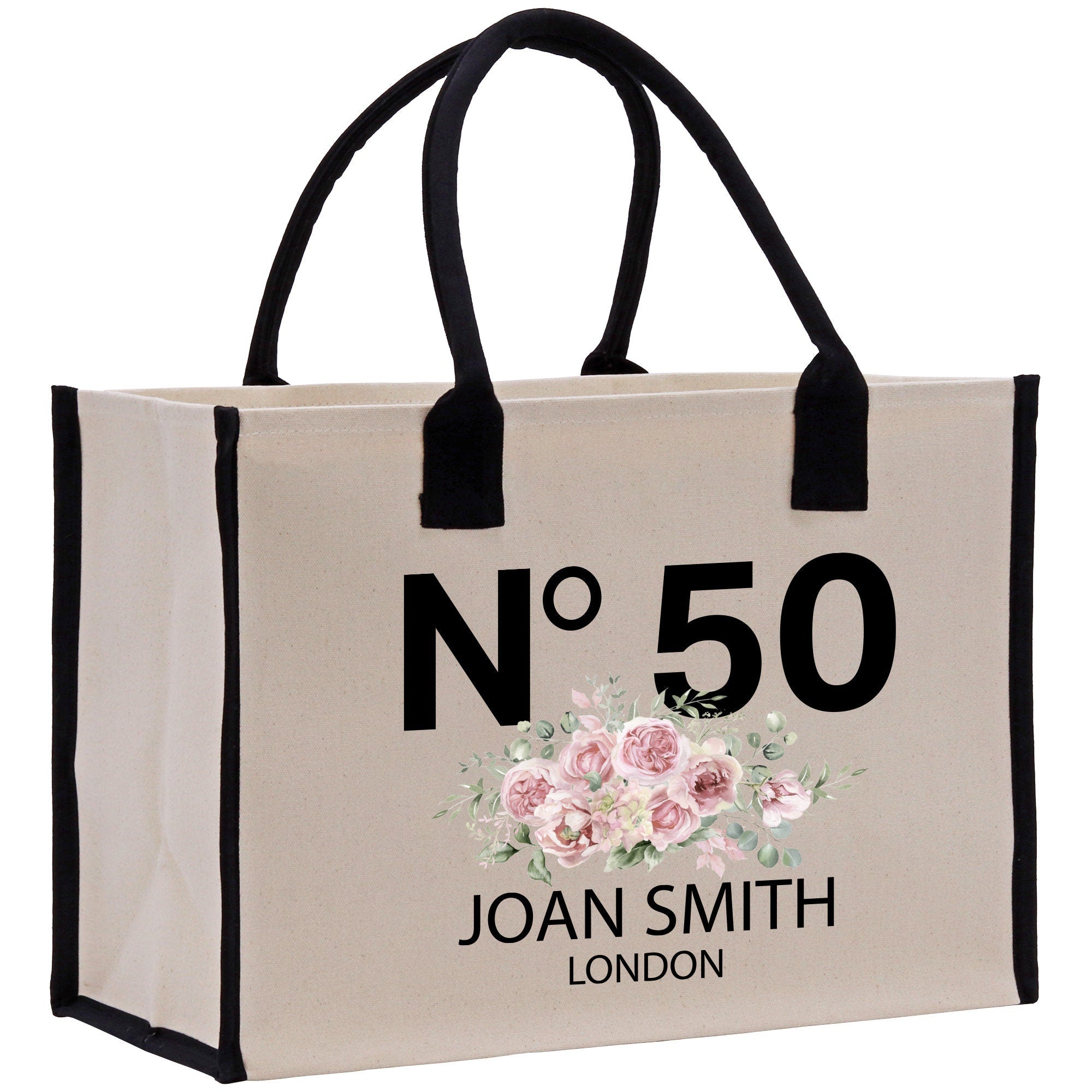 a white bag with a floral design on it