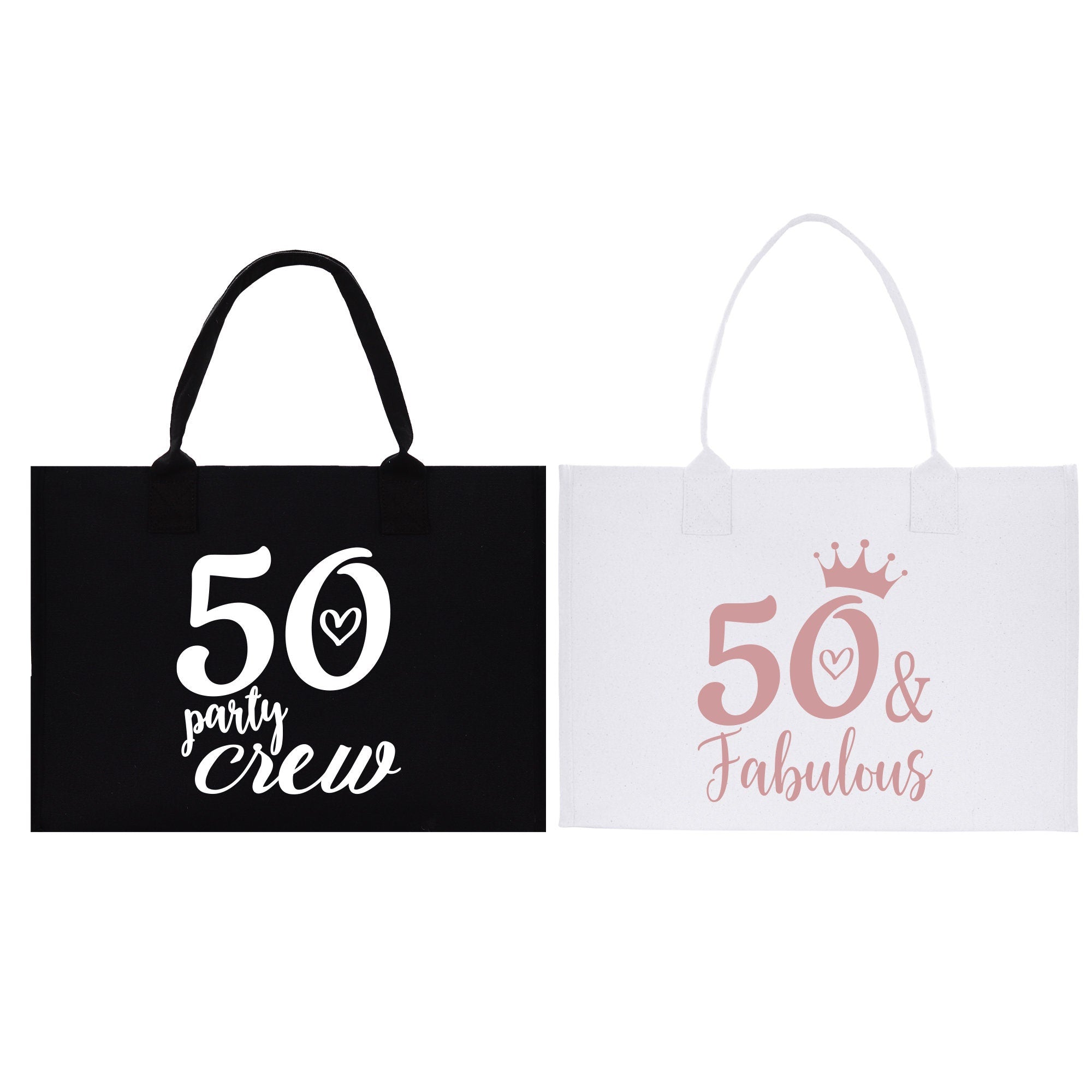 a black and white shopping bag with a 50 and fabulous design