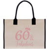 a canvas bag with the words 60 and fabulous printed on it
