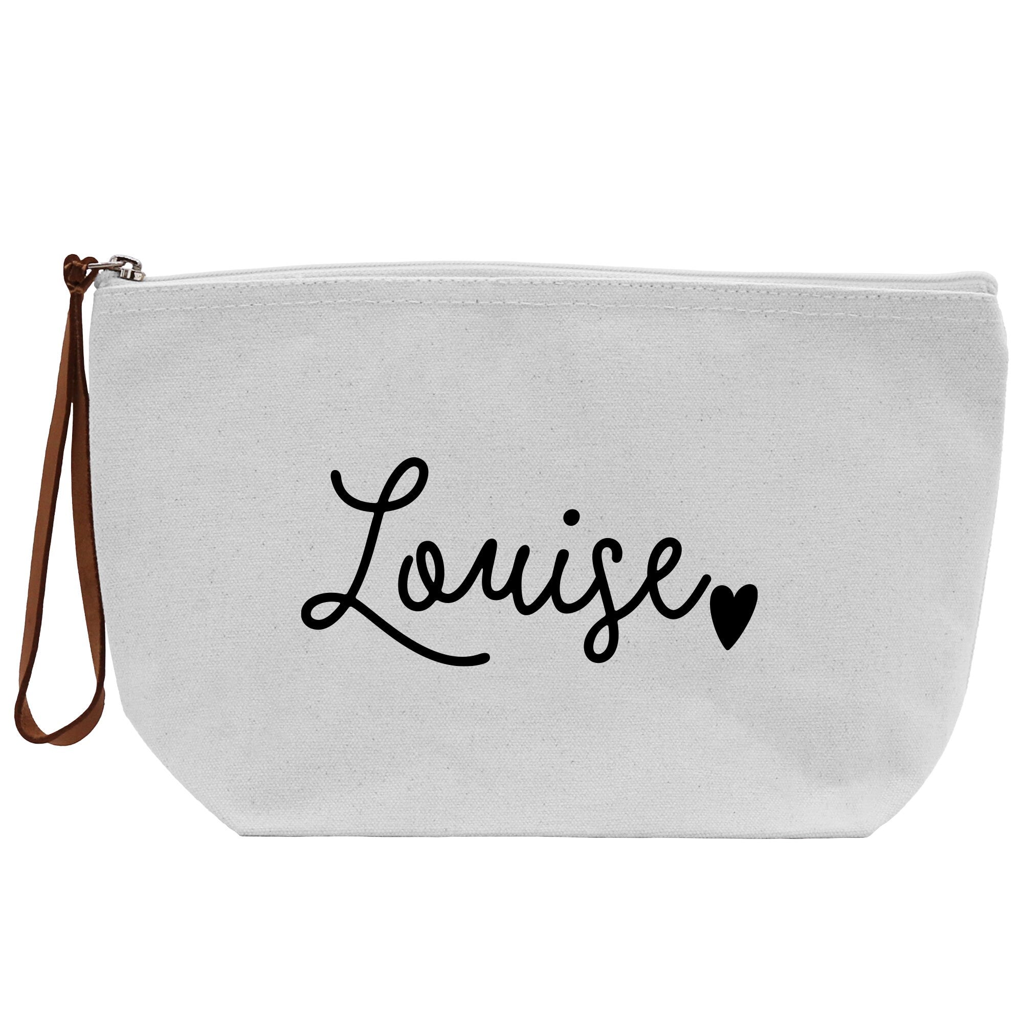 a white canvas bag with the word louise printed on it