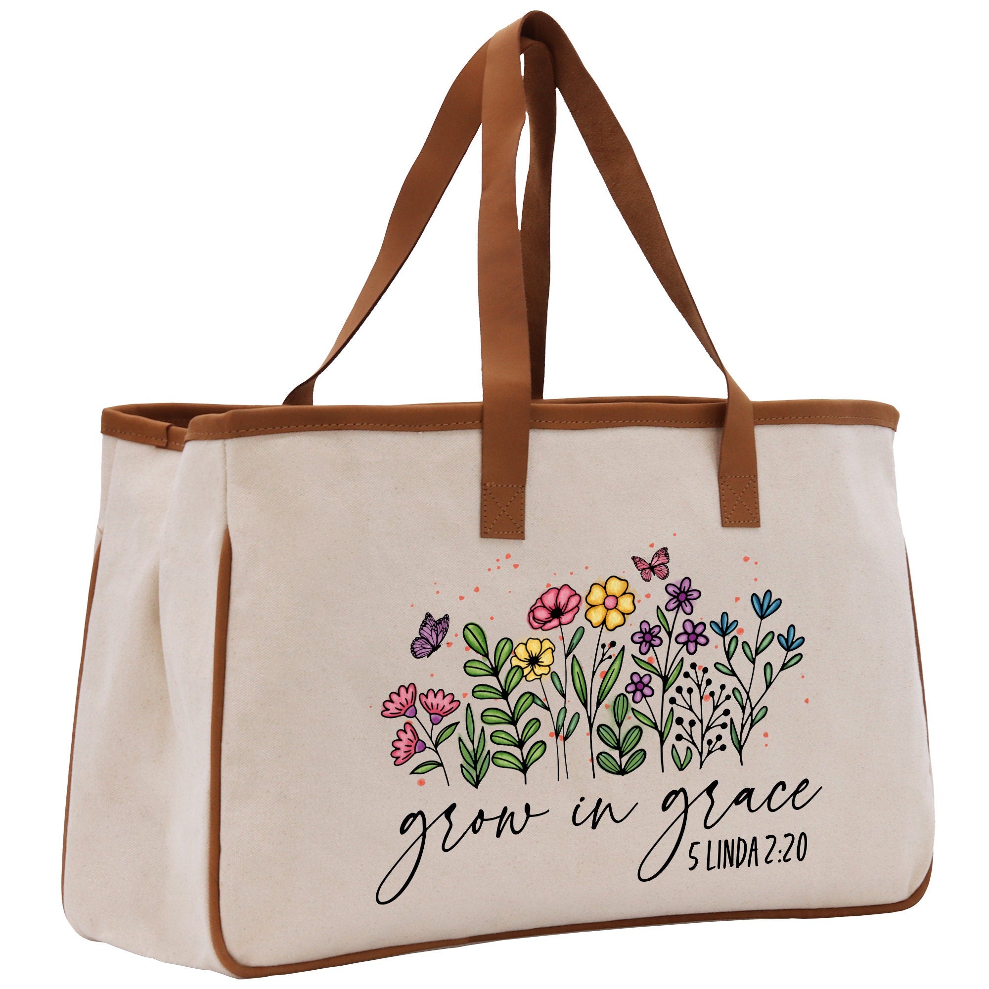 a canvas bag with a floral design on it