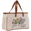 a canvas bag with a floral design on it