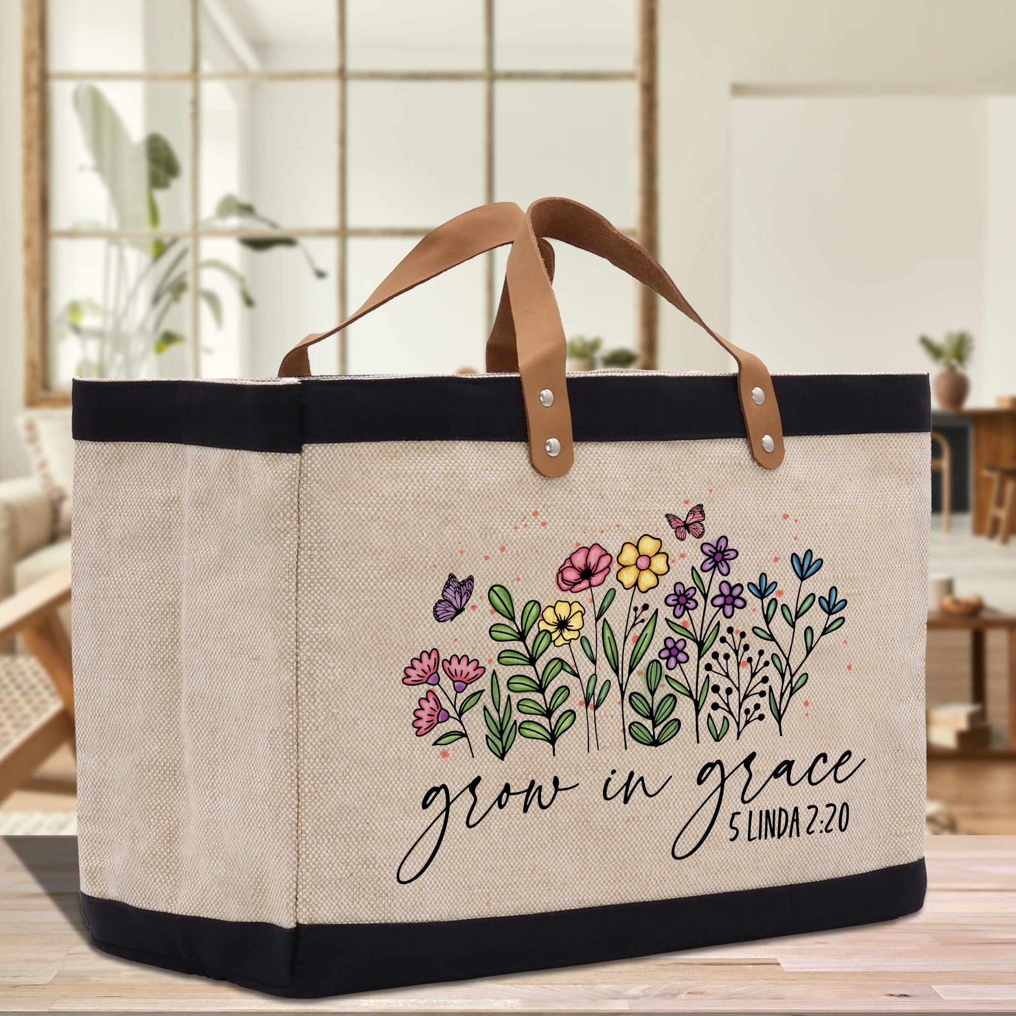 a canvas bag with a floral design on it