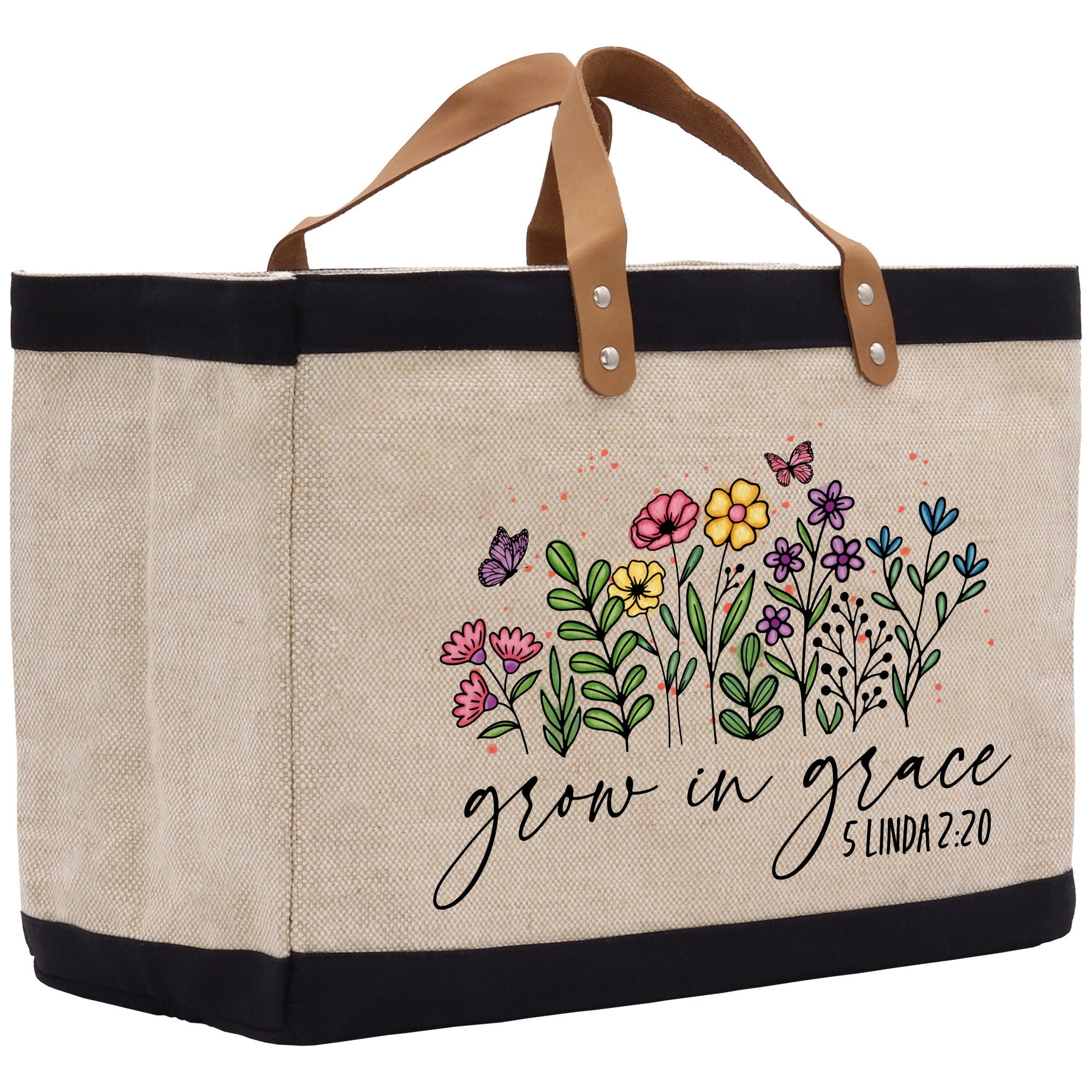 a canvas bag with a floral design on it