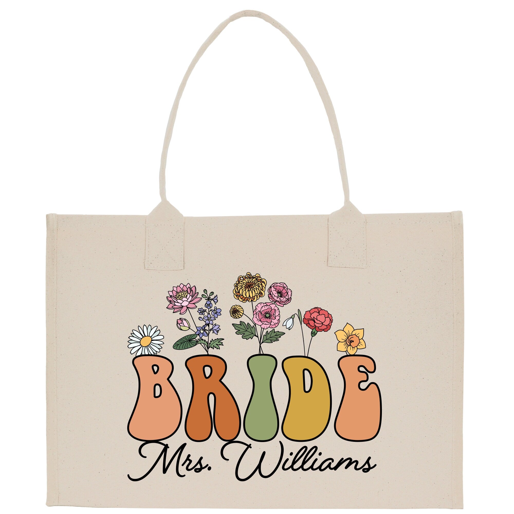 a tote bag with the words bride and flowers on it