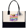 a black and white bag with a birthday queen on it