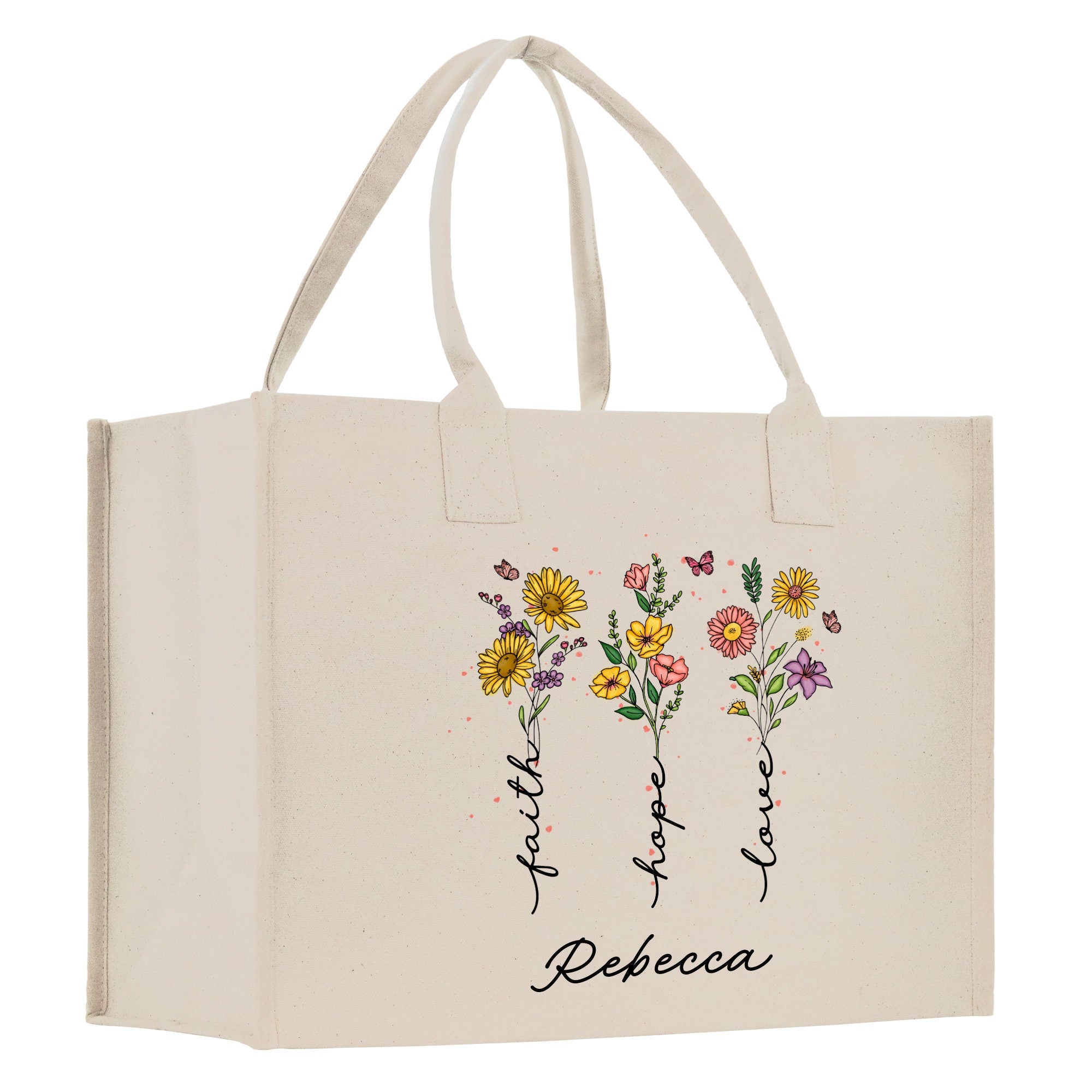 a white shopping bag with flowers painted on it