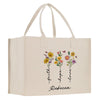 a white shopping bag with flowers painted on it