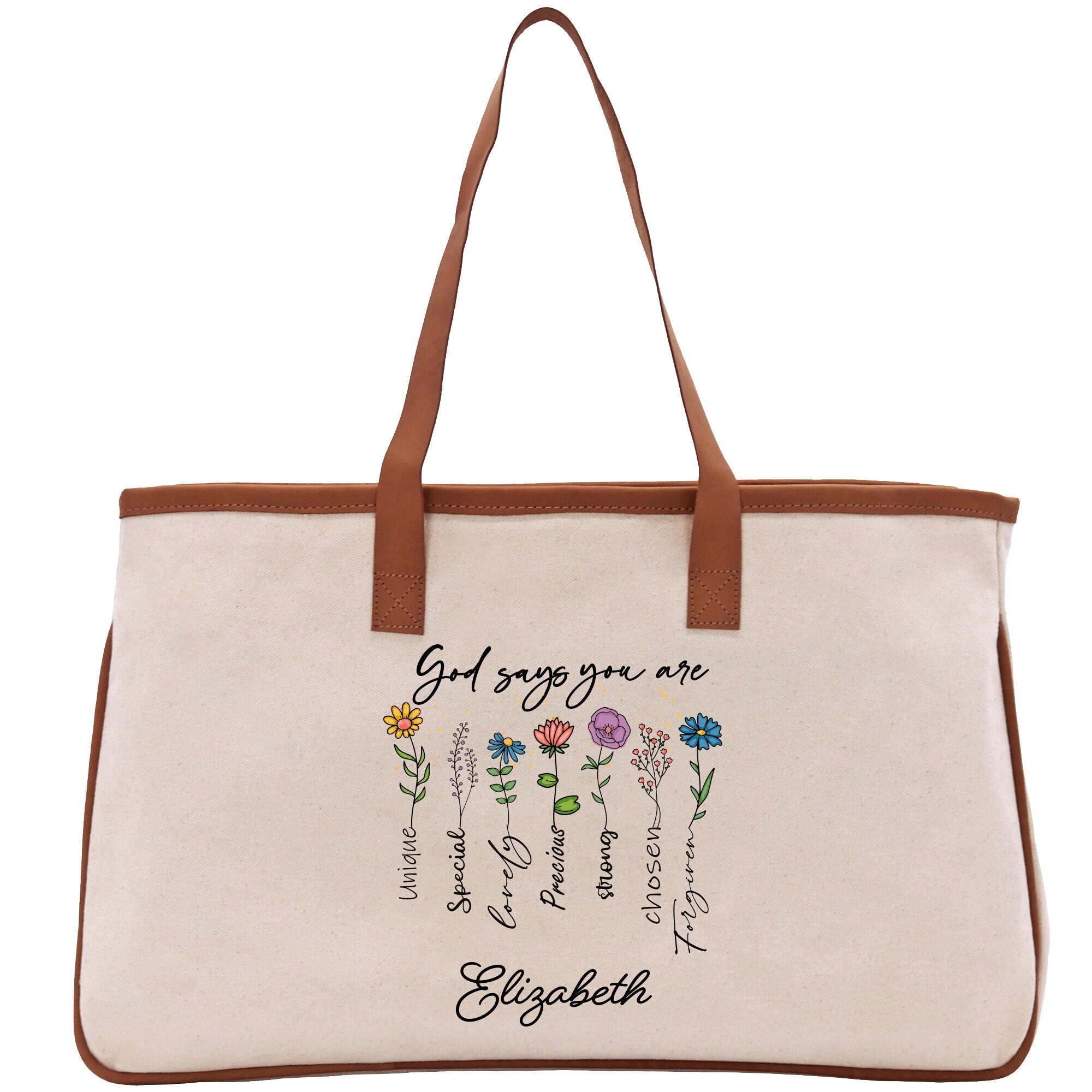 a canvas bag with a floral design on it