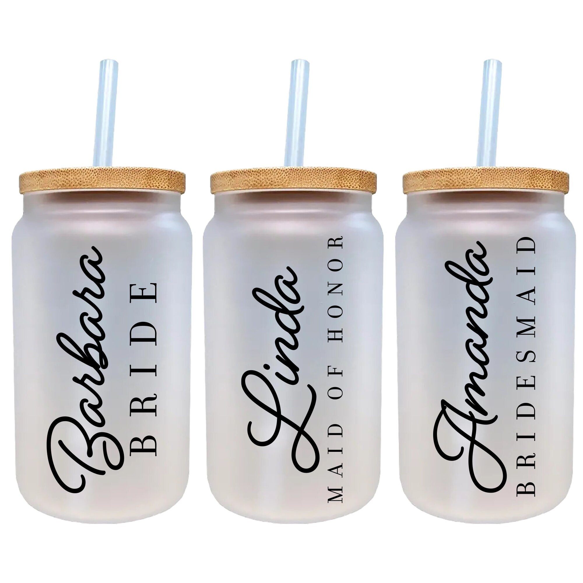 three bride and groom water bottles with straws