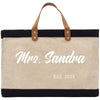 a black and white bag with the words mr and mrs sandara on it