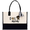 a black and white bag with a dog mom on it