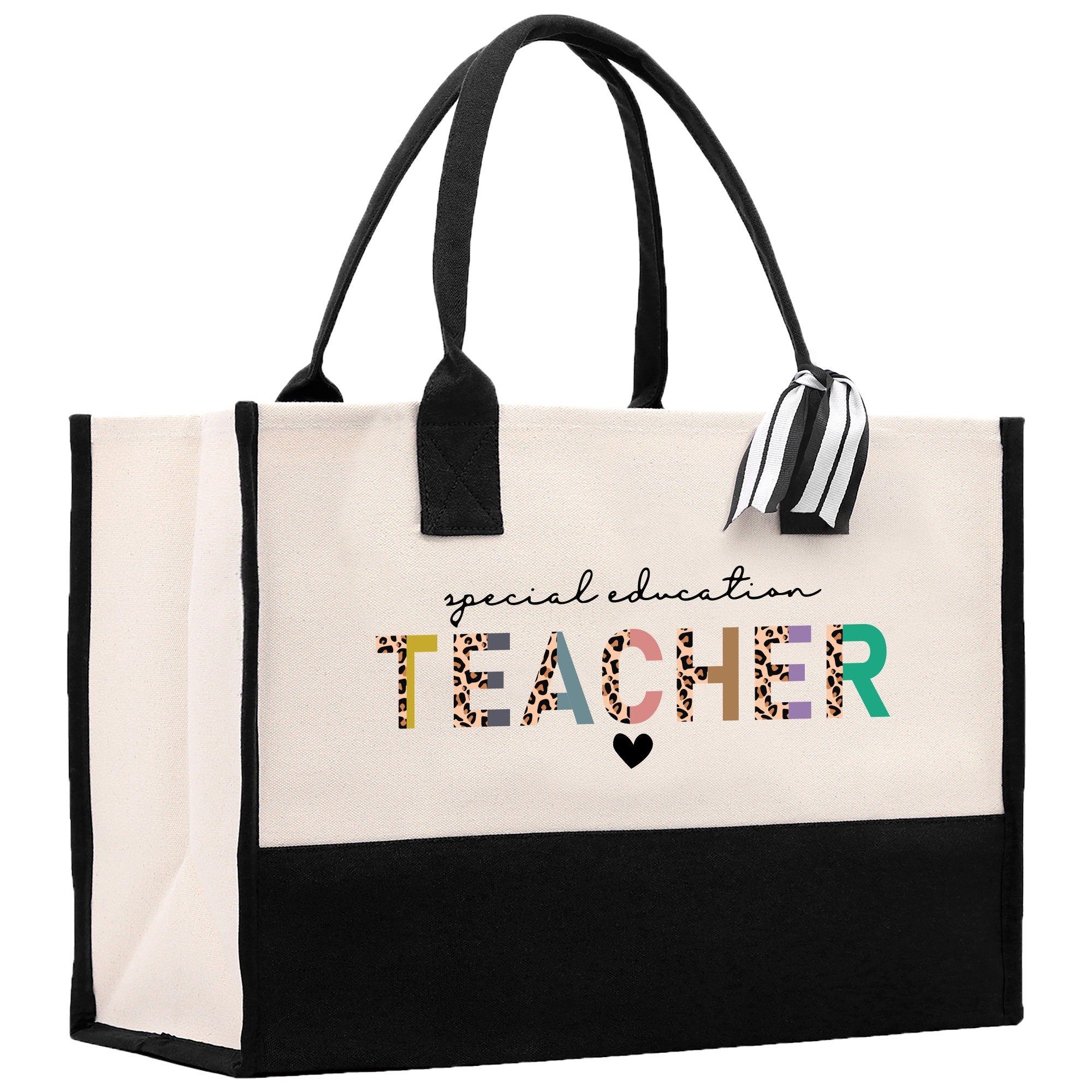 a black and white bag with a teacher on it