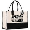 a black and white tote bag with the words special education teacher on it