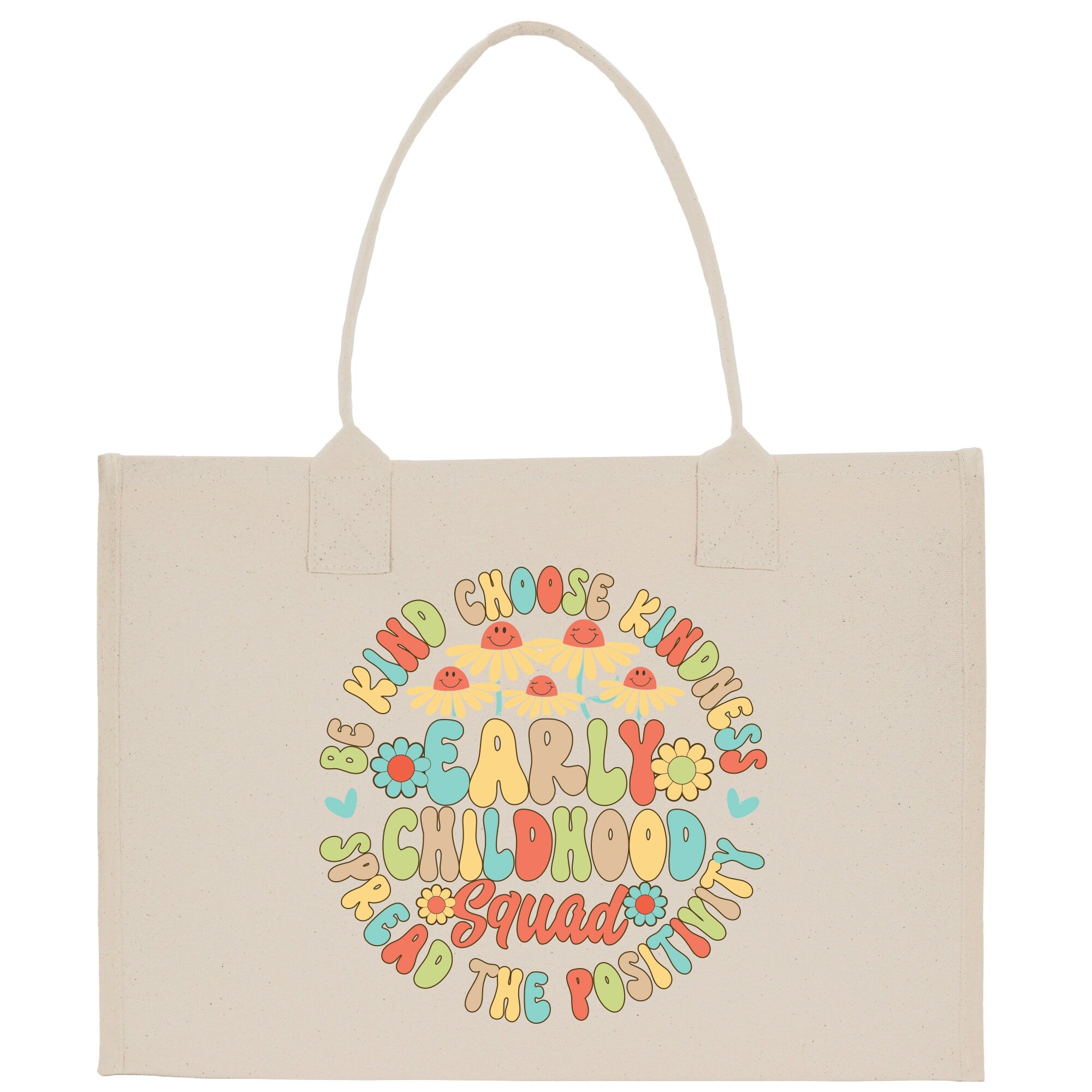 a white bag with a colorful design on it
