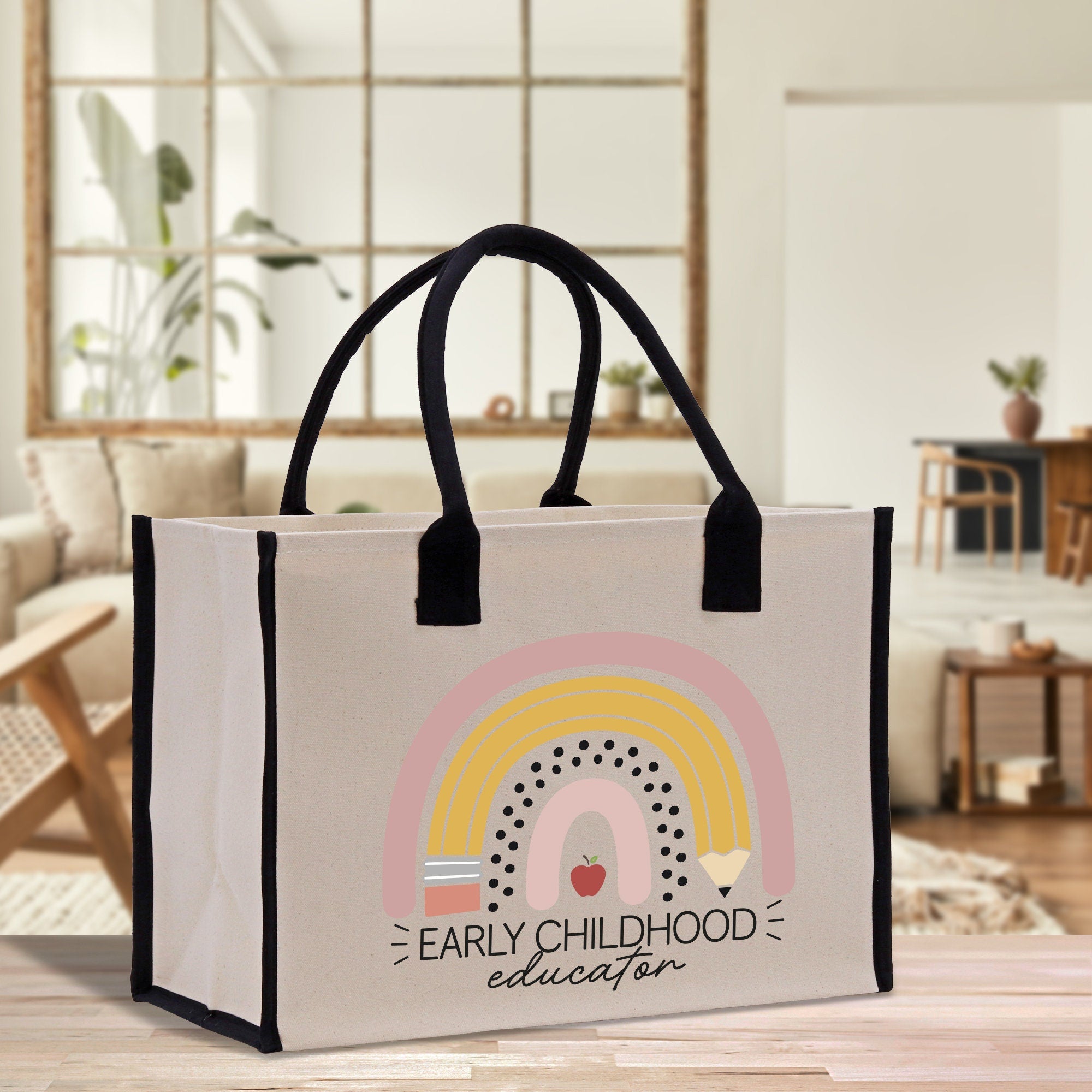 a white bag with a rainbow design on it