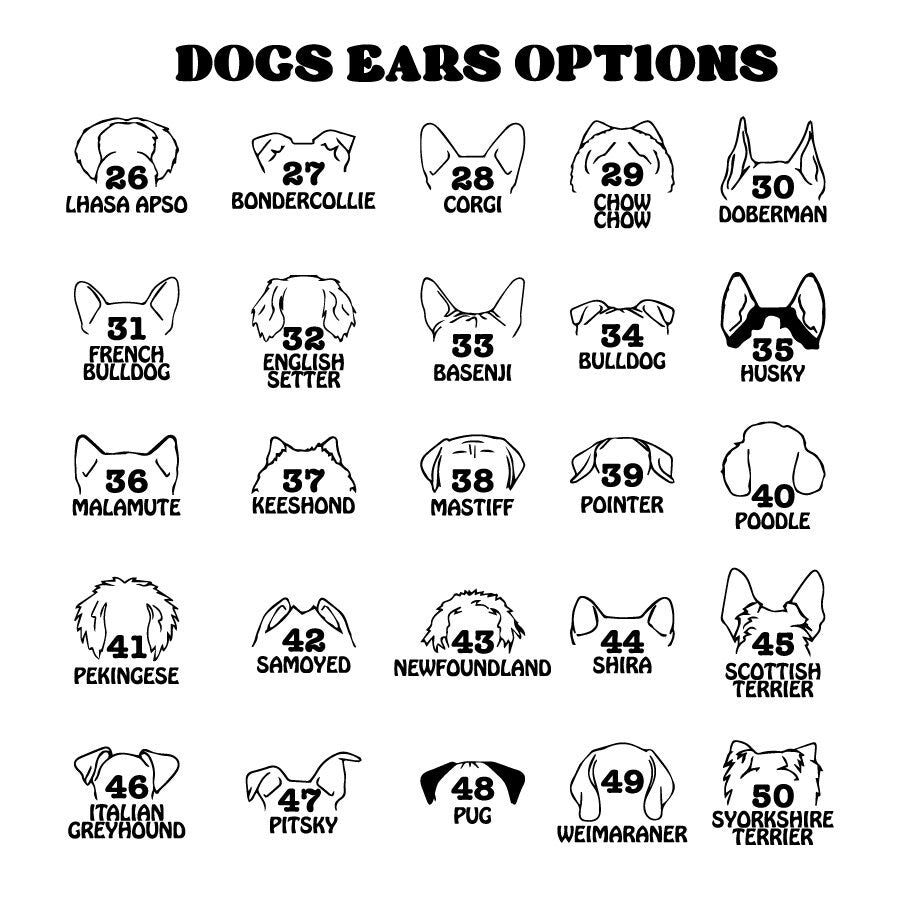 a dog&#39;s ears are shown in black and white