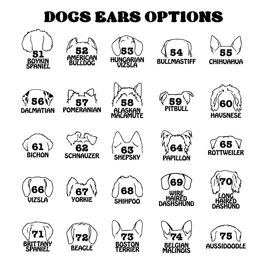 a black and white image of dogs ears options