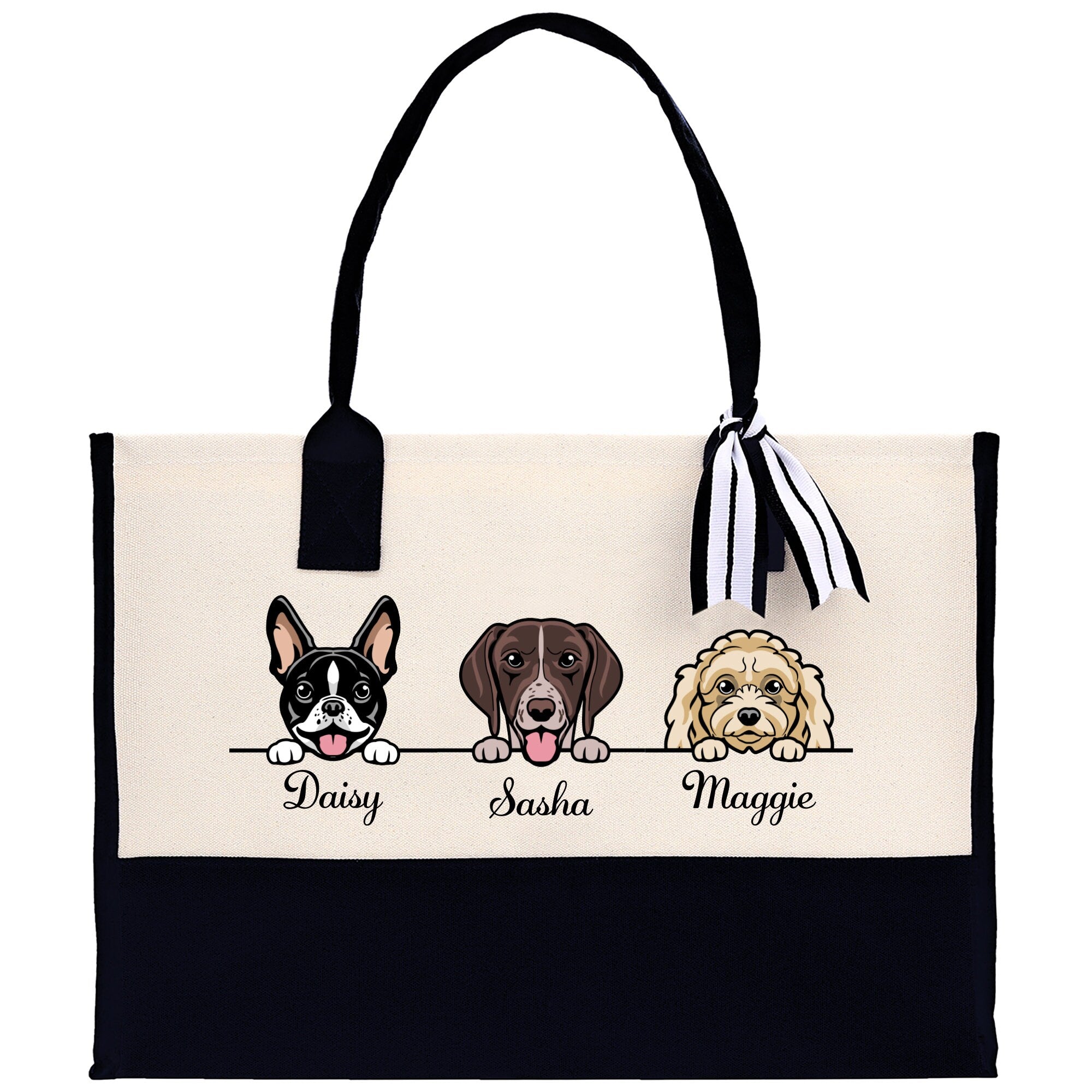 a black and white bag with three dogs on it