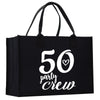 a black shopping bag with the number 50 printed on it