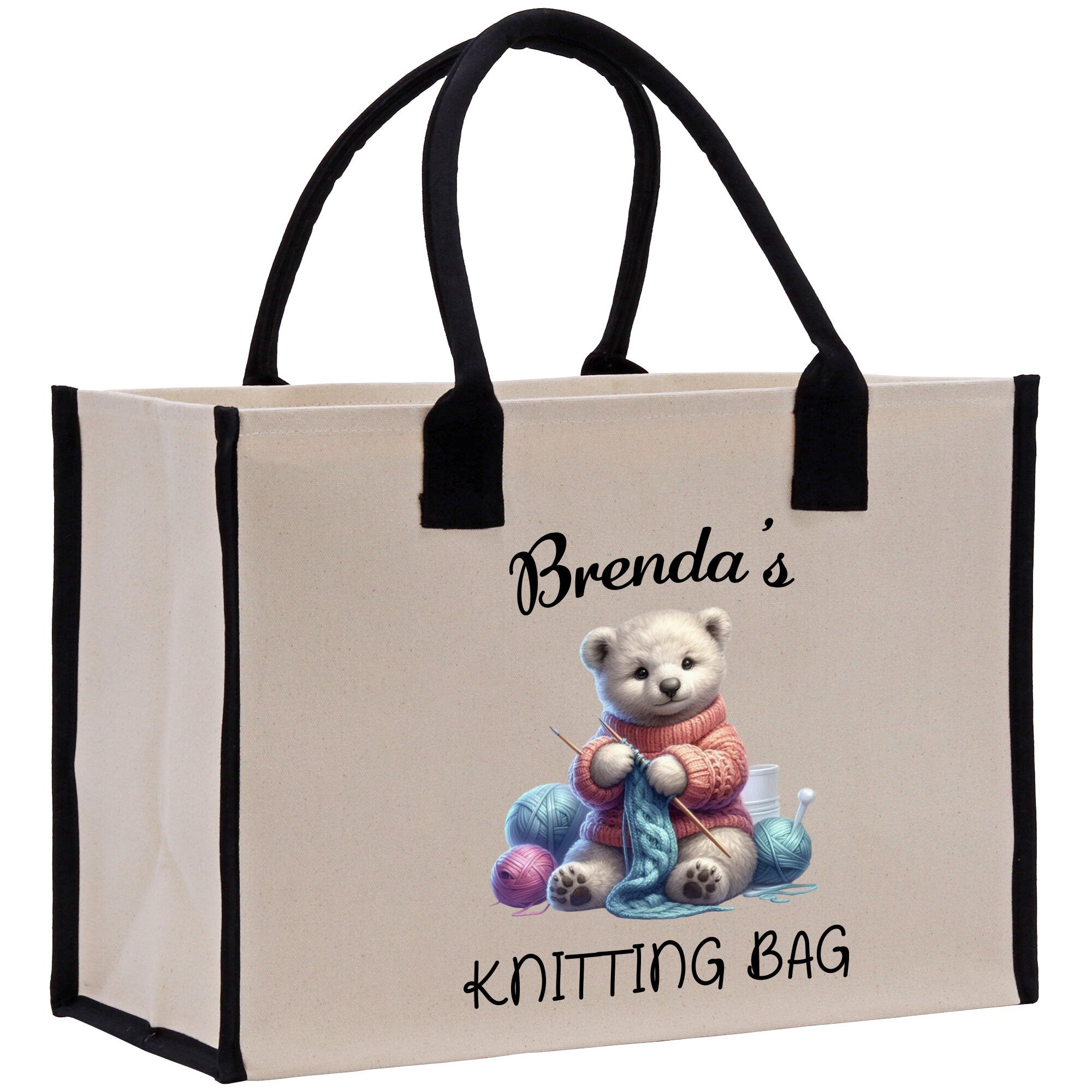 a white shopping bag with a teddy bear on it