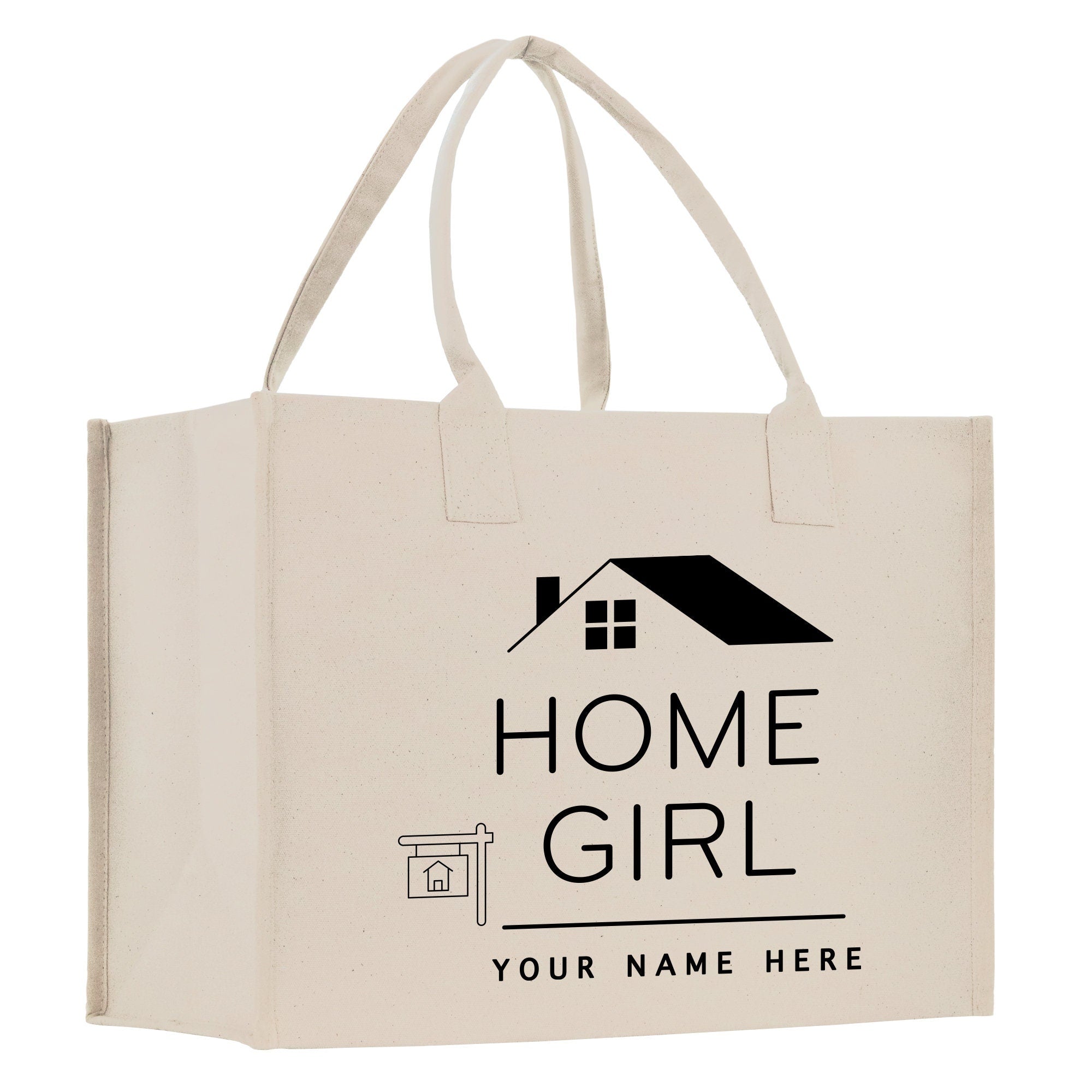 a white shopping bag with a house on it
