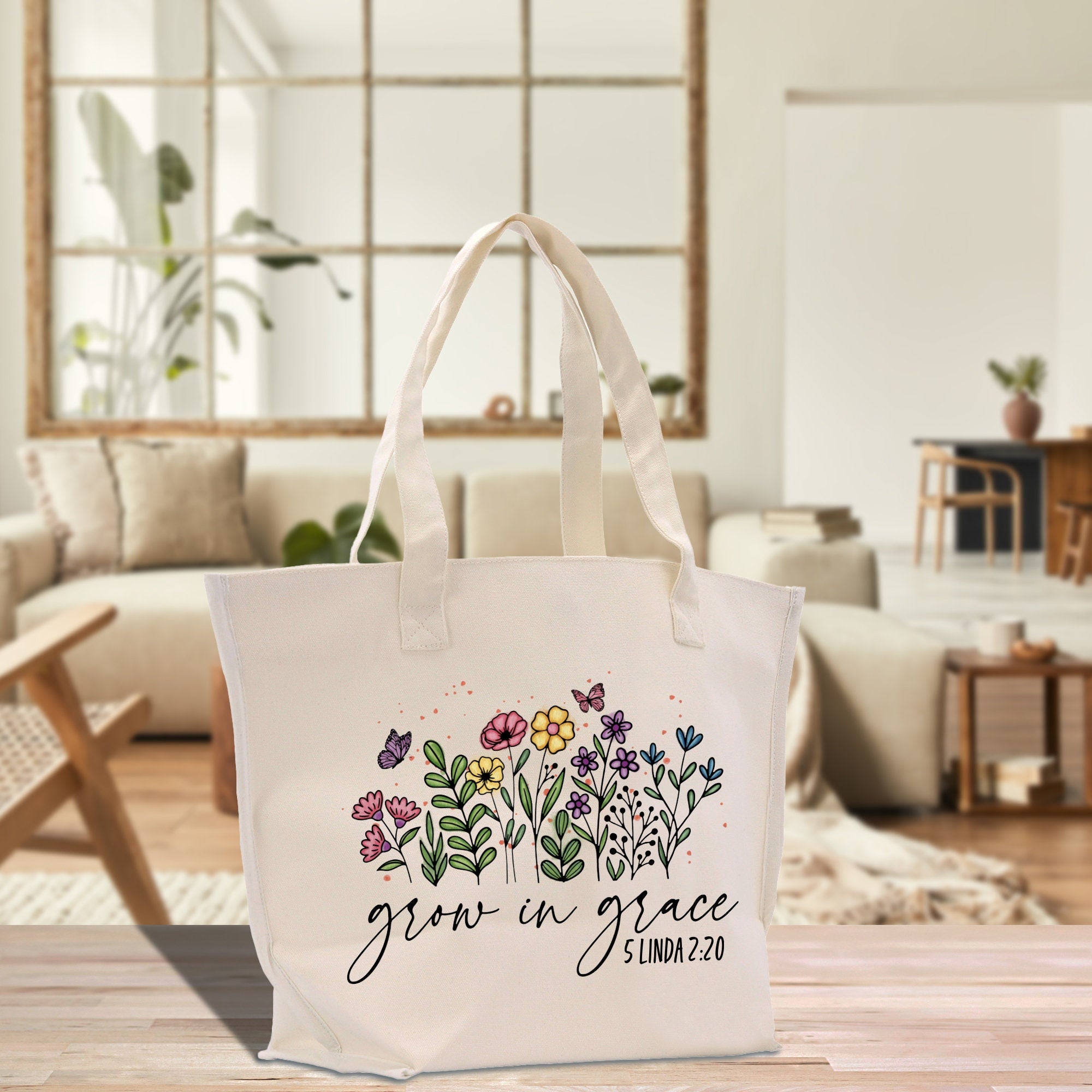 a white bag with a floral design on it