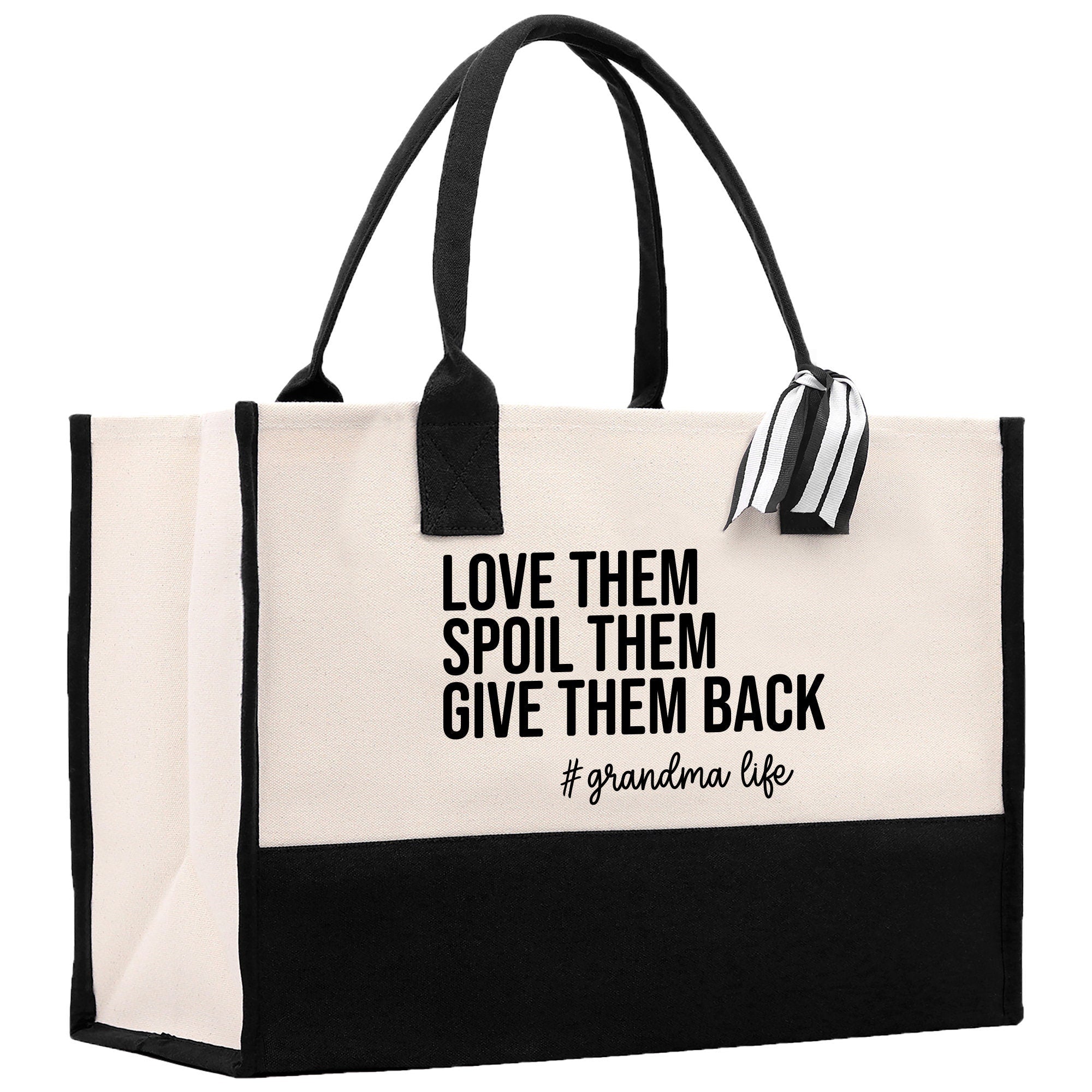 a black and white bag with a quote on it