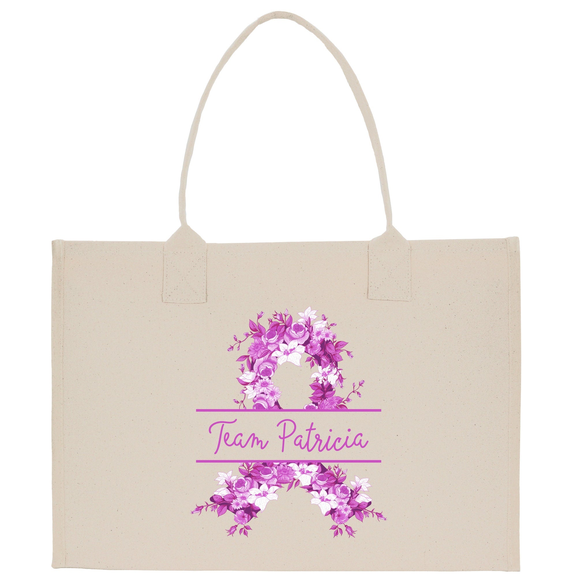 a tote bag with purple flowers on it