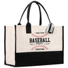 a black and white bag with a baseball on it