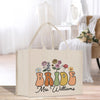 a white bag with the words bride and flowers on it