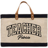 a black and white bag with the word teacher on it