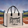 a white bag with a baseball mom on it