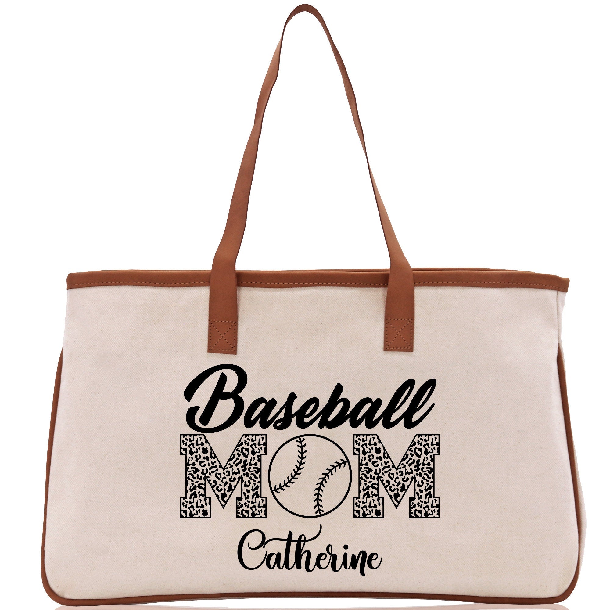 a canvas bag with a baseball mom on it