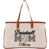 a canvas bag with a baseball mom on it