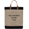 a black and white bag with the words melbourne, miami, usa on it