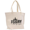 a white tote bag with the words true story on it