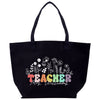 a black tote bag with the words teacher on it