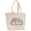 a white tote bag with the word teacher printed on it