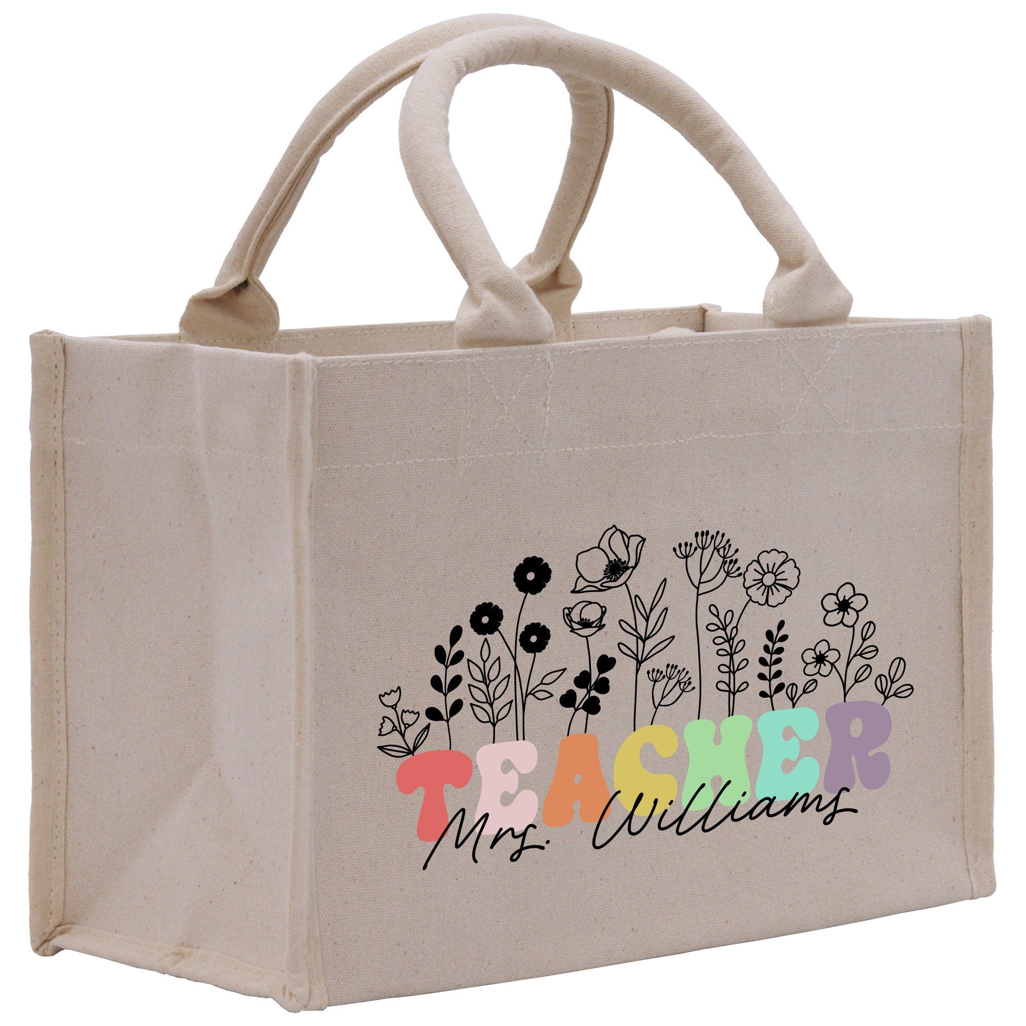 a canvas bag with the words mrs williams printed on it