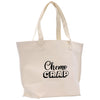 a white tote bag with the words cheme crap printed on it