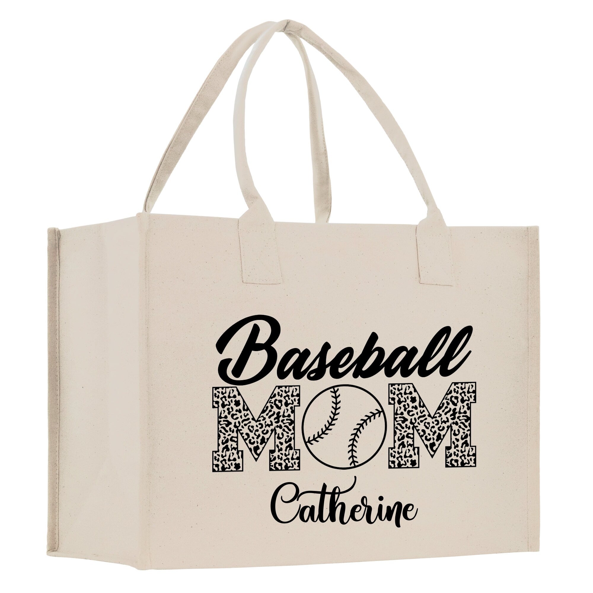 a white bag with a baseball mom on it