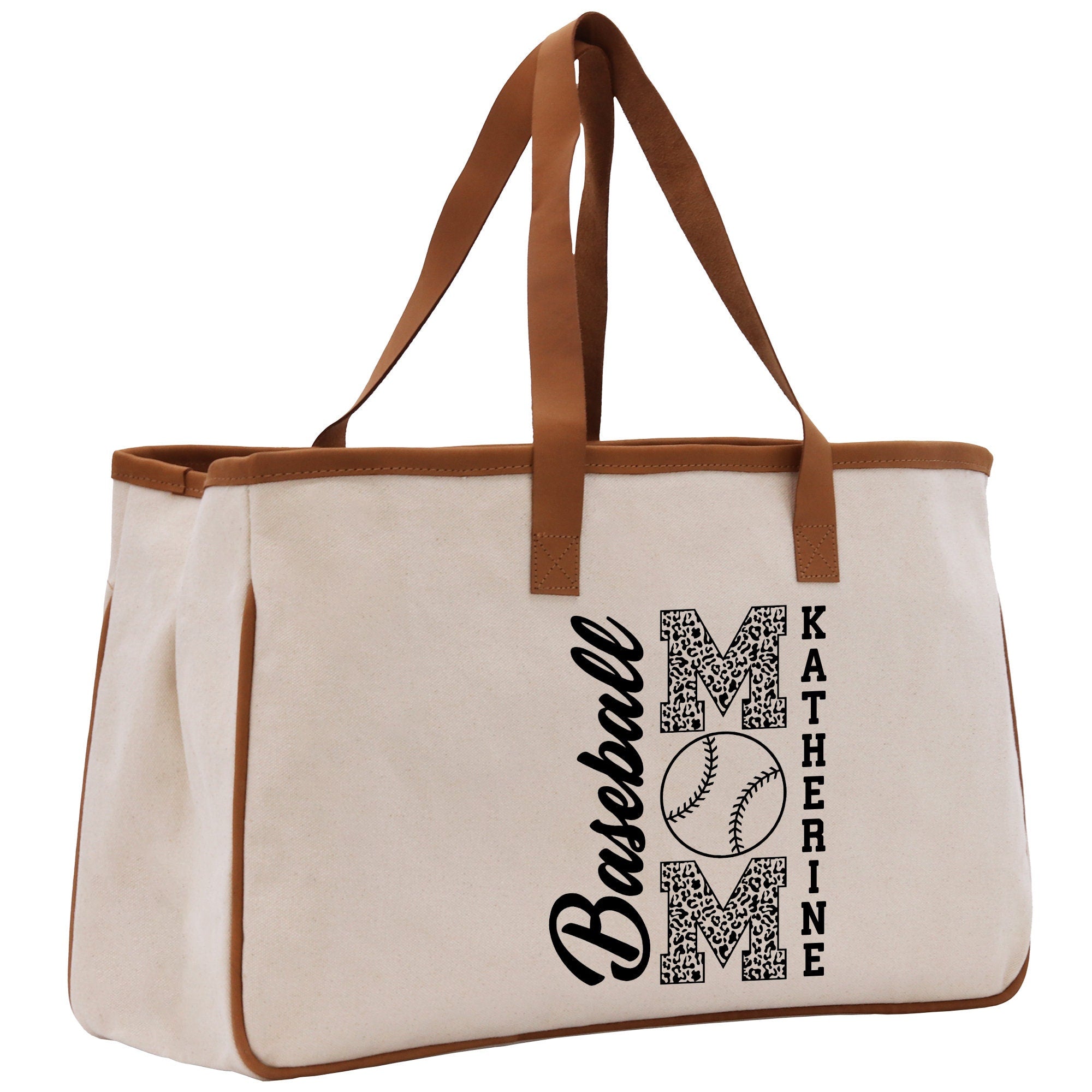 a canvas tote bag with a baseball on it